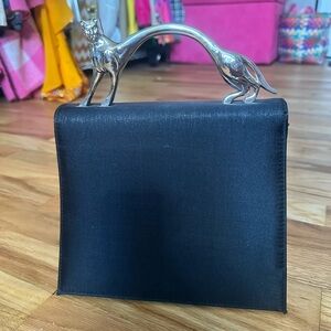 Elegant Black Handbag with Silver Cat Handle